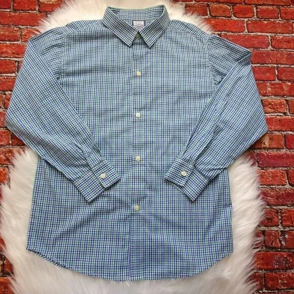 💰3/$25 IZOD Boy's Button-Down Shirt Blue Green Plaid Oxford Preppy   XL 14/16 - Picture 5 of 11